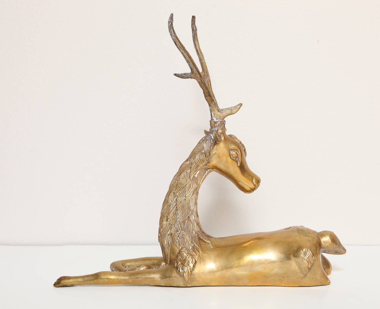Hollywood Regency Gilt Brass Recumbent Deer and Prancing Horse For Sale 5