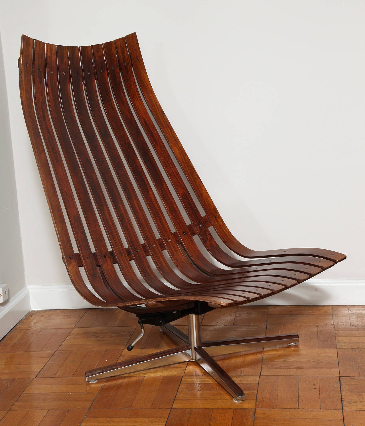 Norwegian Hans Brattrud Rosewood 'Scandia' Swivel Lounge Chair and Ottoman, Hove Mobler