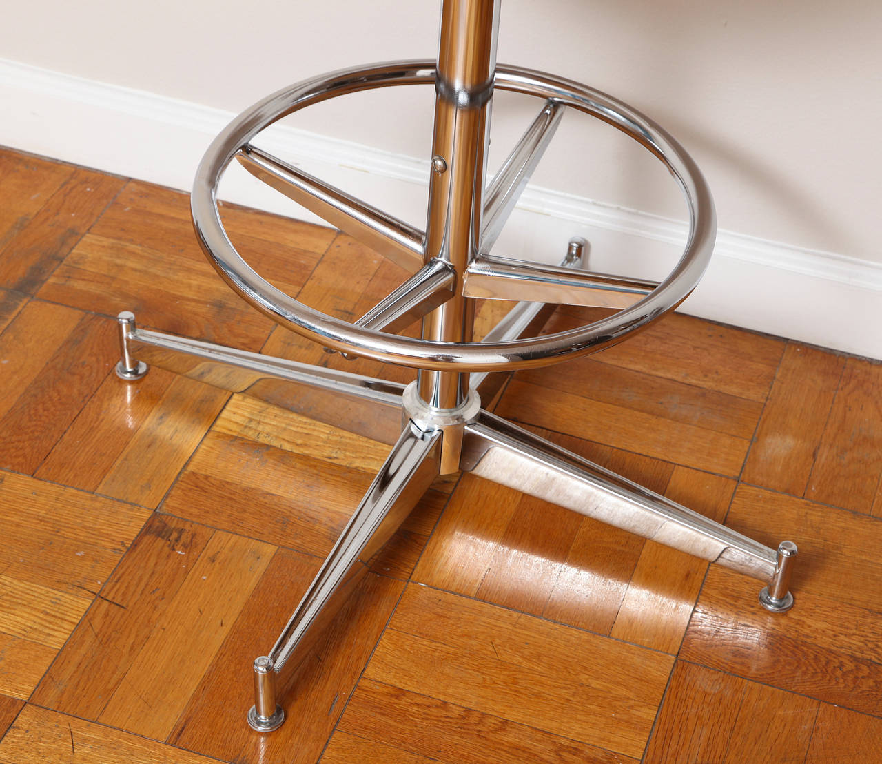 Set of Three Chrome and Vinyl Swivel Bar Stools 2