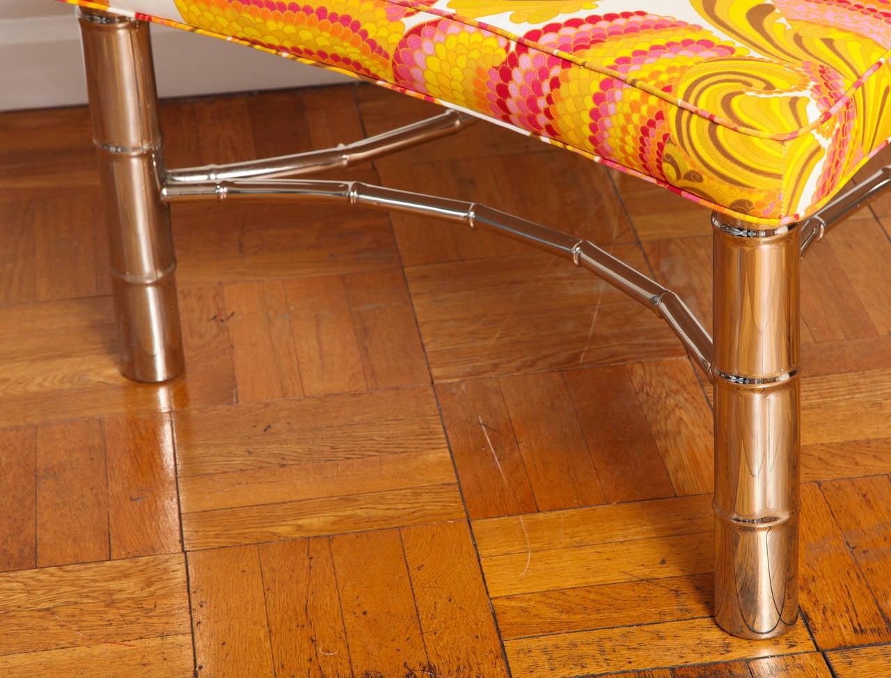Faux Bamboo Ottoman with Chrome Legs and Stretcher in Emilio Pucci