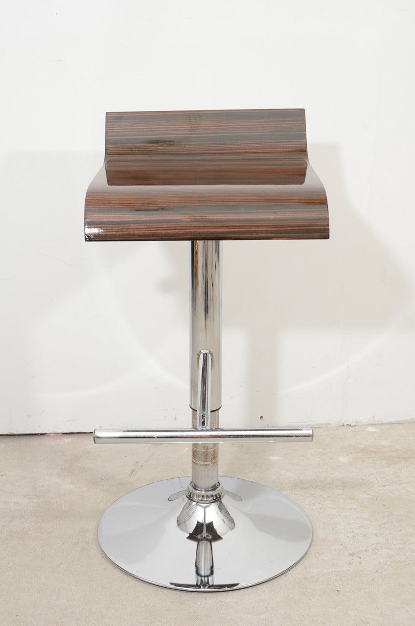 Set of Five French Macassar Ebony Seated Stools with Chrome Frames 3