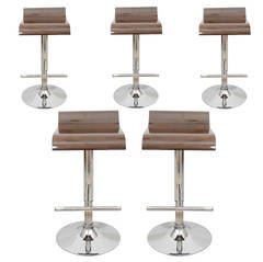 Set of Five French Macassar Ebony Seated Stools with Chrome Frames
