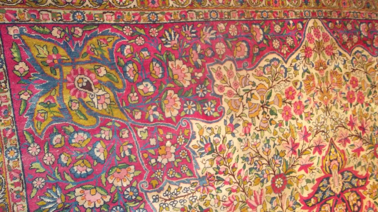 Wool Antique Persian Laver Kerman Oriental Rug For Sale