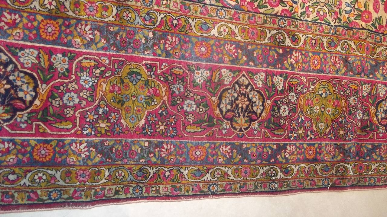 Late 19th Century Antique Persian Laver Kerman Oriental Rug For Sale
