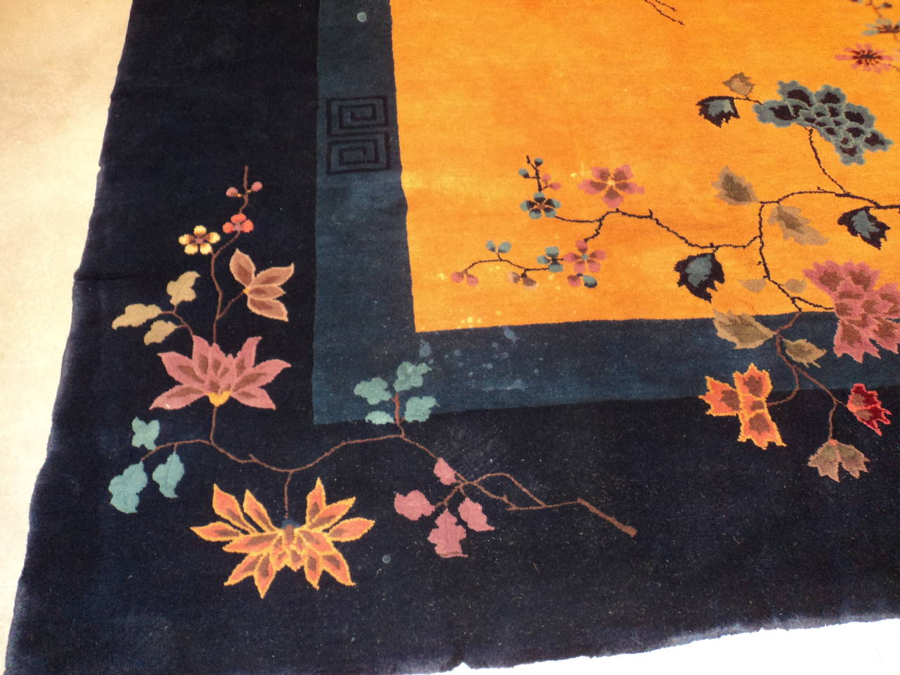 Early 20th Century Vintage Art Deco Mandarin Chinese Oriental Rug For Sale