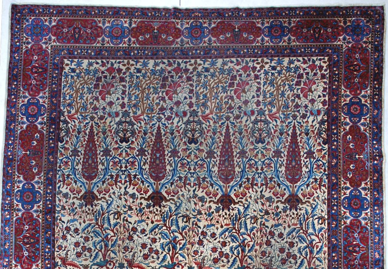 Antique Laver Kerman Persian Oriental Rug