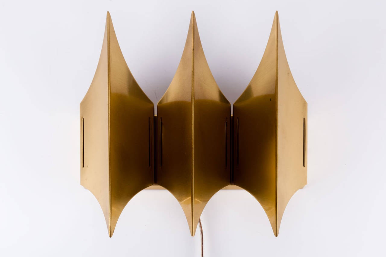 Gothic Three Sconce by Lyfa, Brass, Denmark, 1960s In Fair Condition In Chicago, IL
