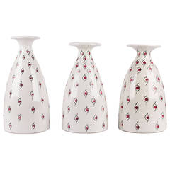 White Vases with Red Eyes Pattern for Raymor, USA, Handmade in Italy, 1960s 12