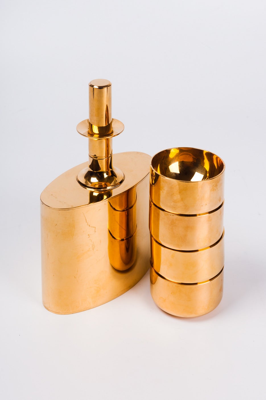 Swedish Gold-Plated Decanter and Cups Set by Pierre Forssell for Skultuna, Sweden, 1960s
