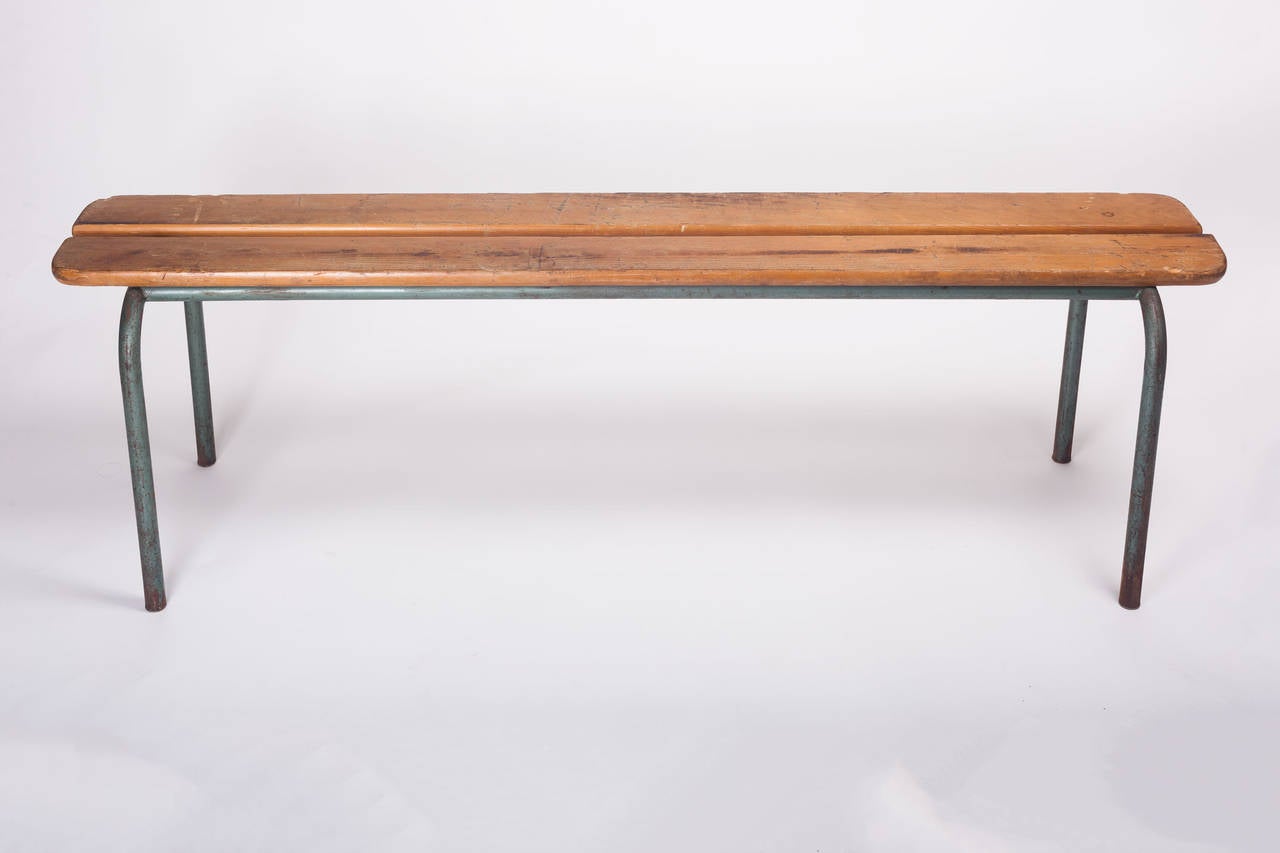 French Industrial Bench in the Manner of Jean Prouve, Wood and Metal, 1940s 1