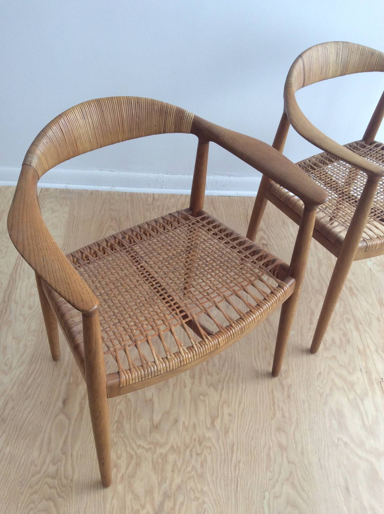 Oak and Cane Round Chairs by Hans Wegner