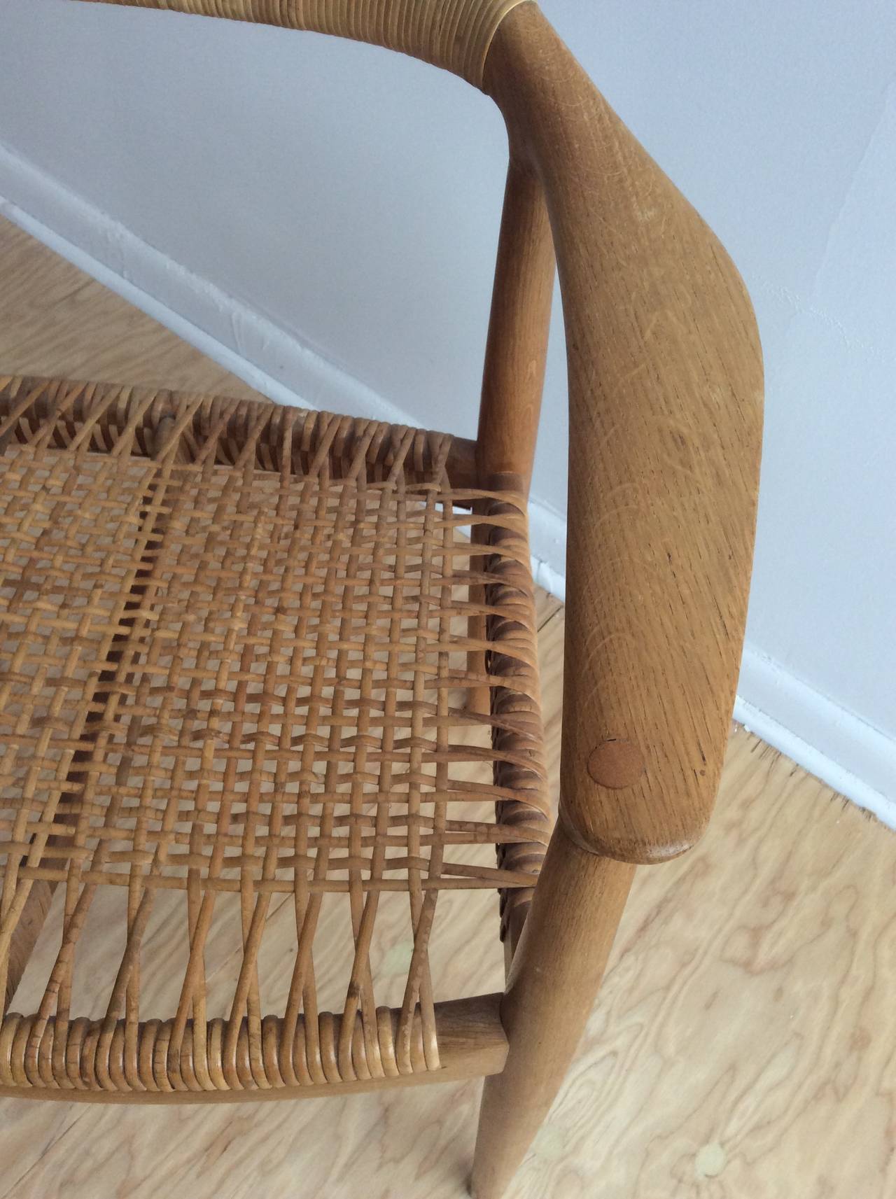 Danish Oak and Cane Round Chairs by Hans Wegner For Sale