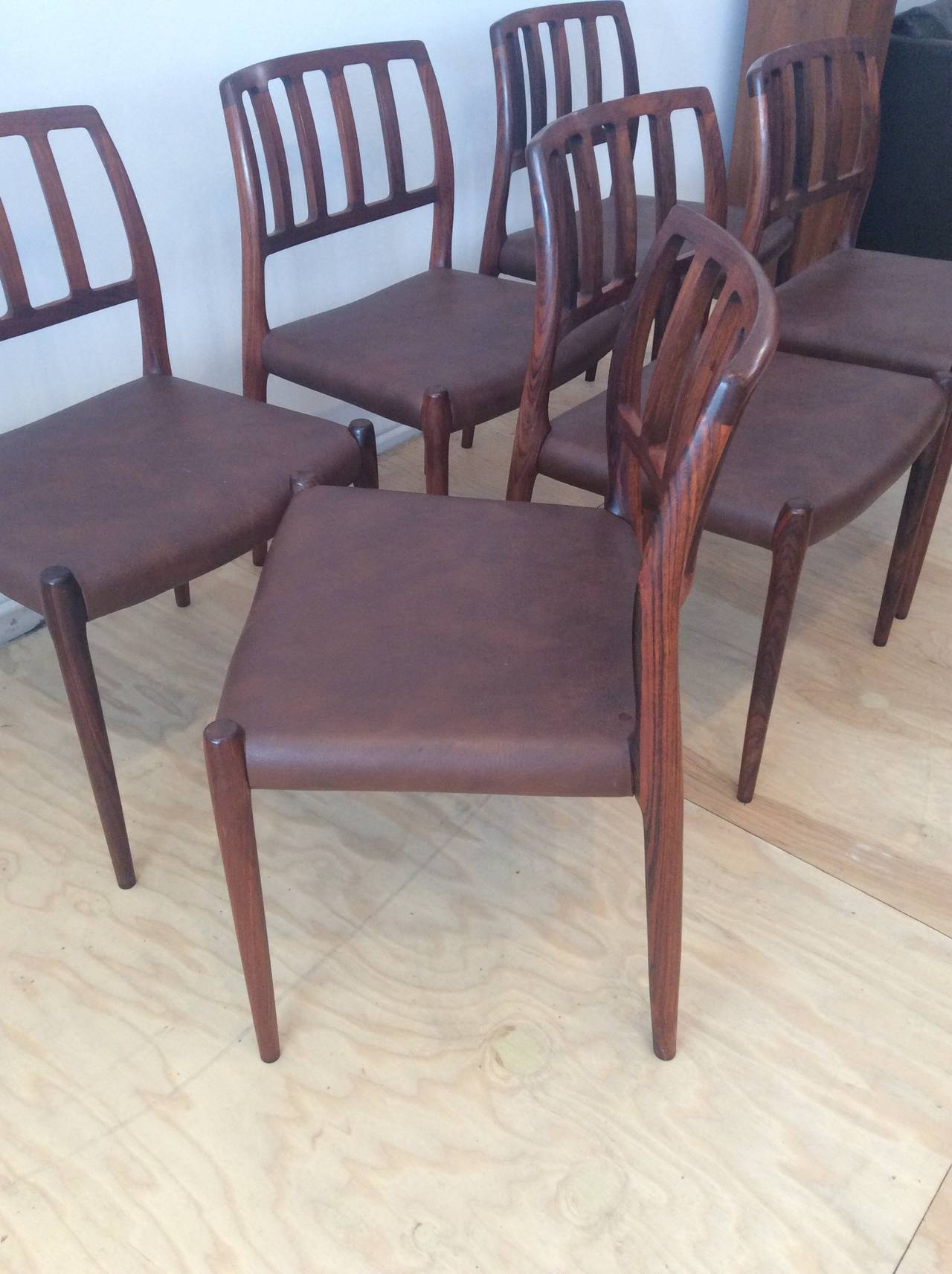Six Rosewood N.O. Møller Dining Chairs, Model 83 For Sale 2