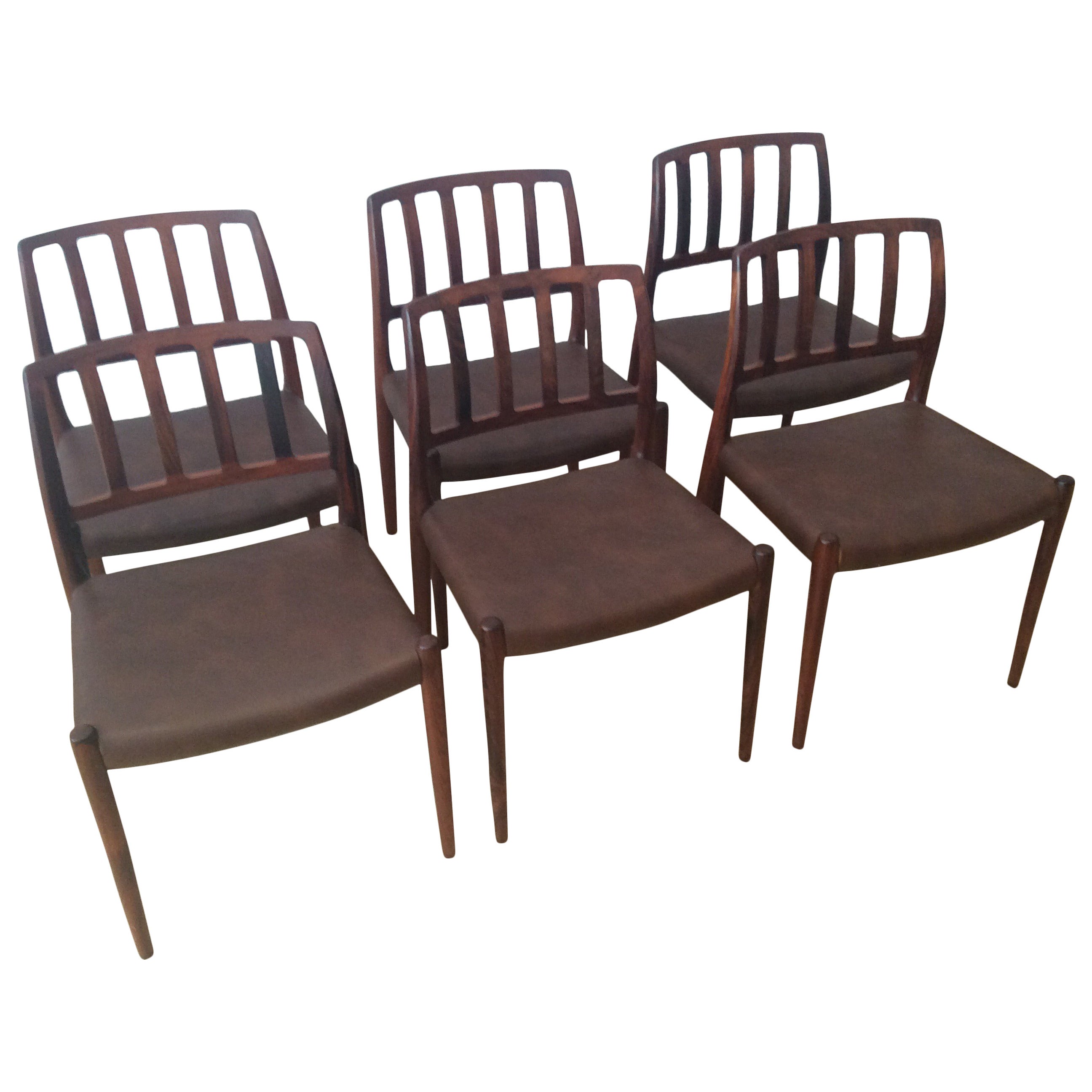 Six Rosewood N.O. Møller Dining Chairs, Model 83 For Sale