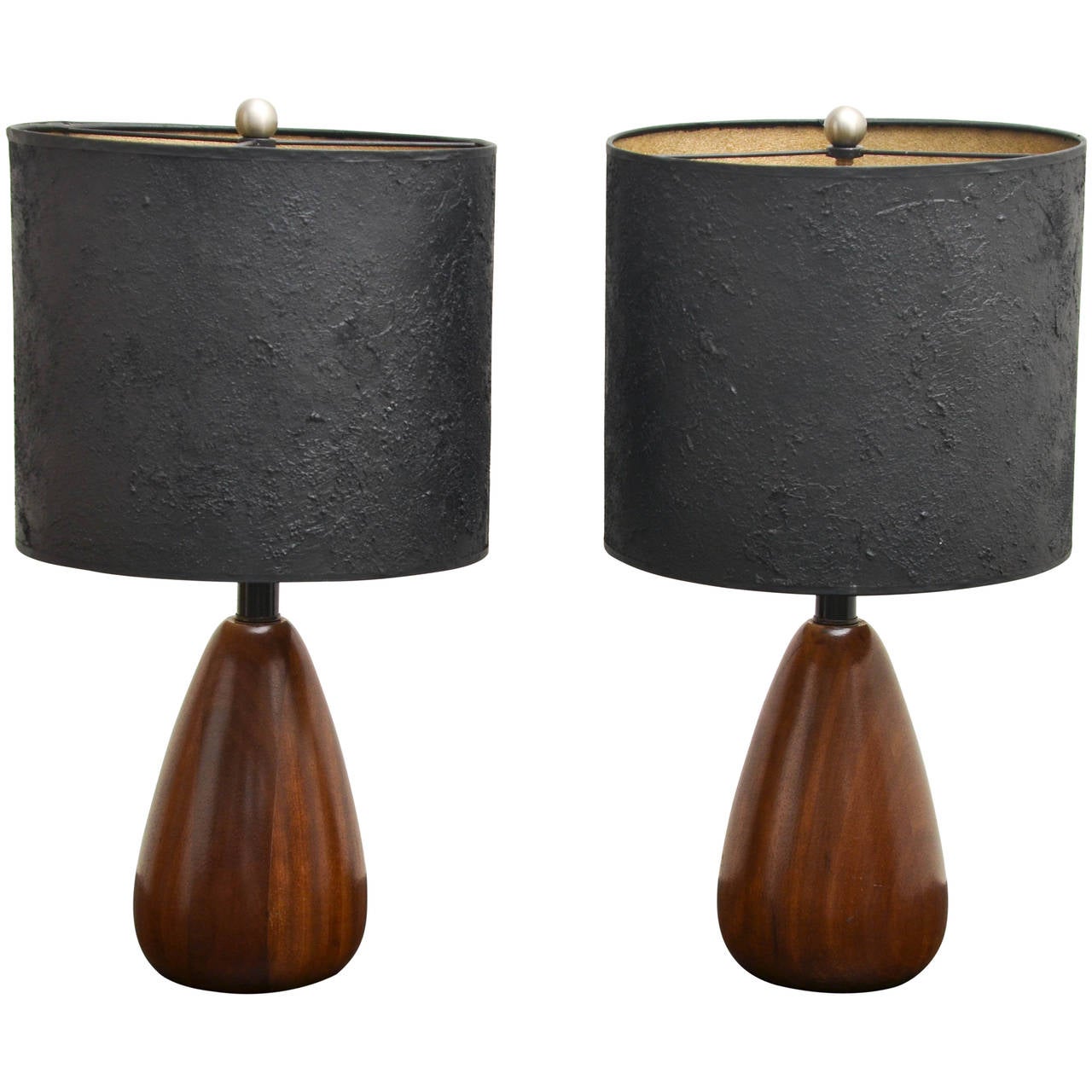 MidCentury Pair of Walnut Teardrop Shape Table Lamps at 1stDibs