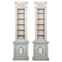 19th Century Painted Italian Cabinets with Brass Wire Fronts