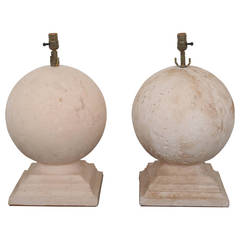 Pair of Vintage Composition Sphere Lamps 5