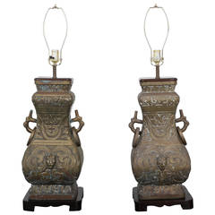 Pair of Bronze Chinoiserie Table Lamps