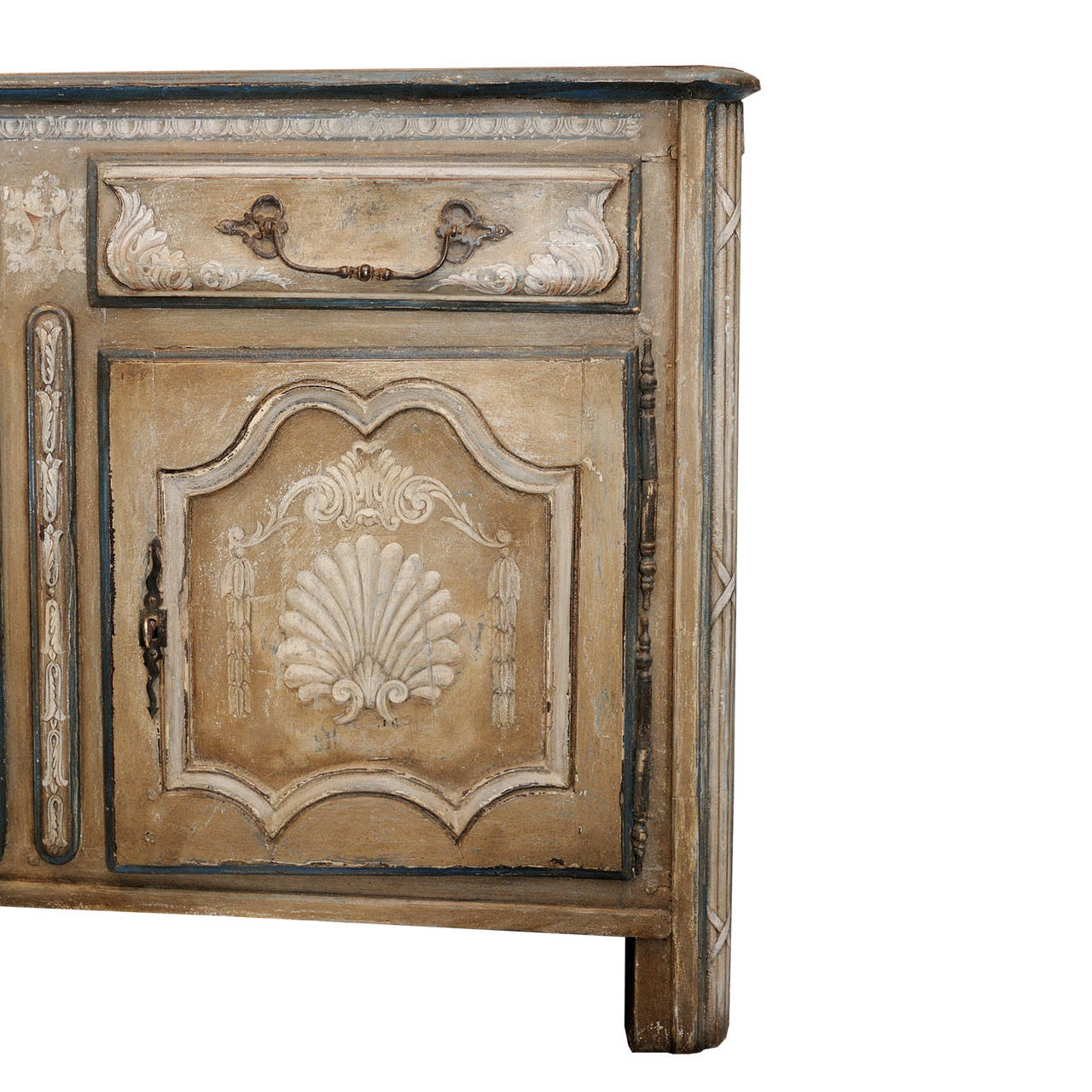 Pine Painted French Louis XVI 18th Century Cupboard Buffet with Shell Motif For Sale