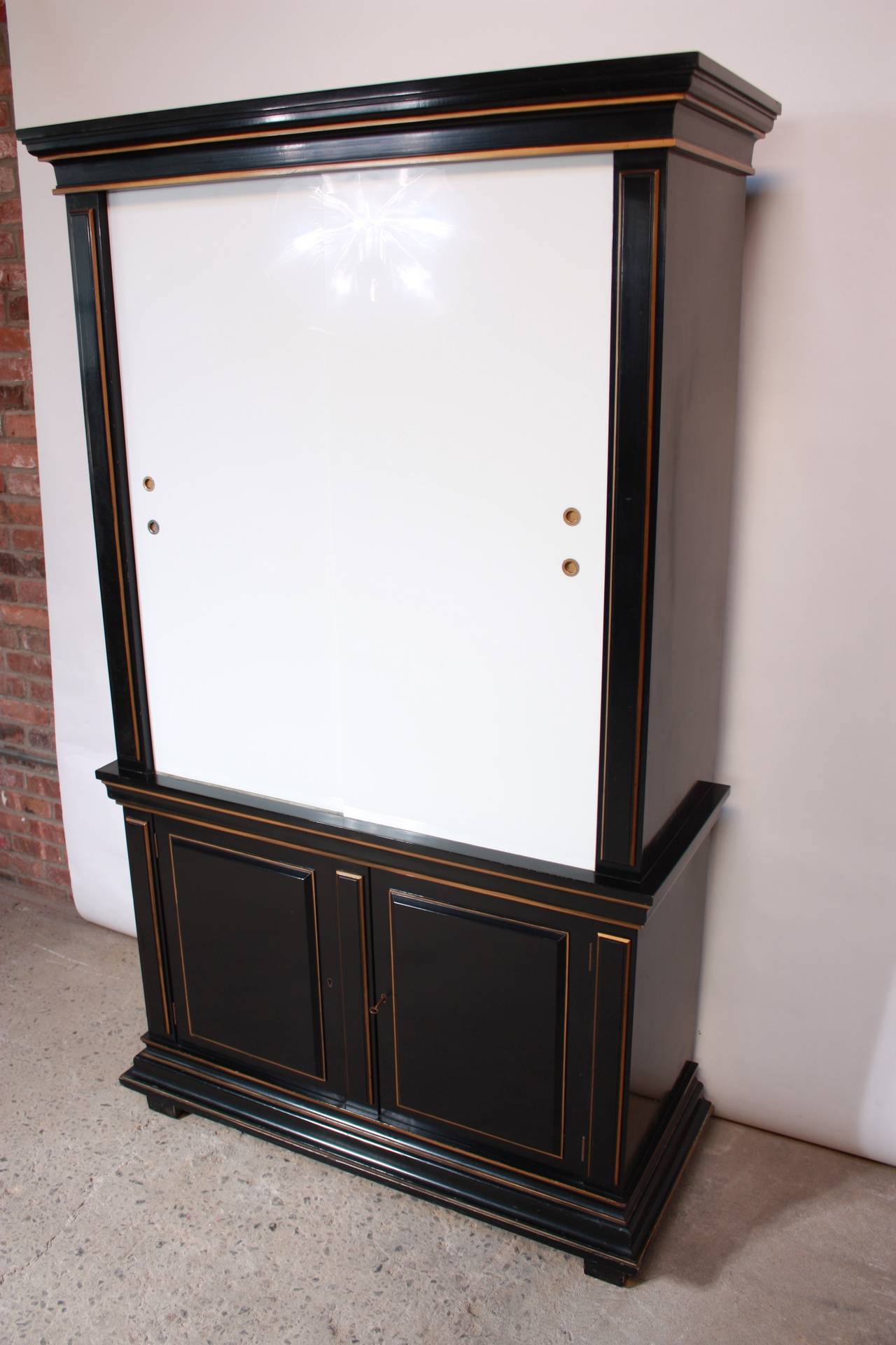 1970s James Mont Style Ebonized Armoire In Good Condition For Sale In Brooklyn, NY