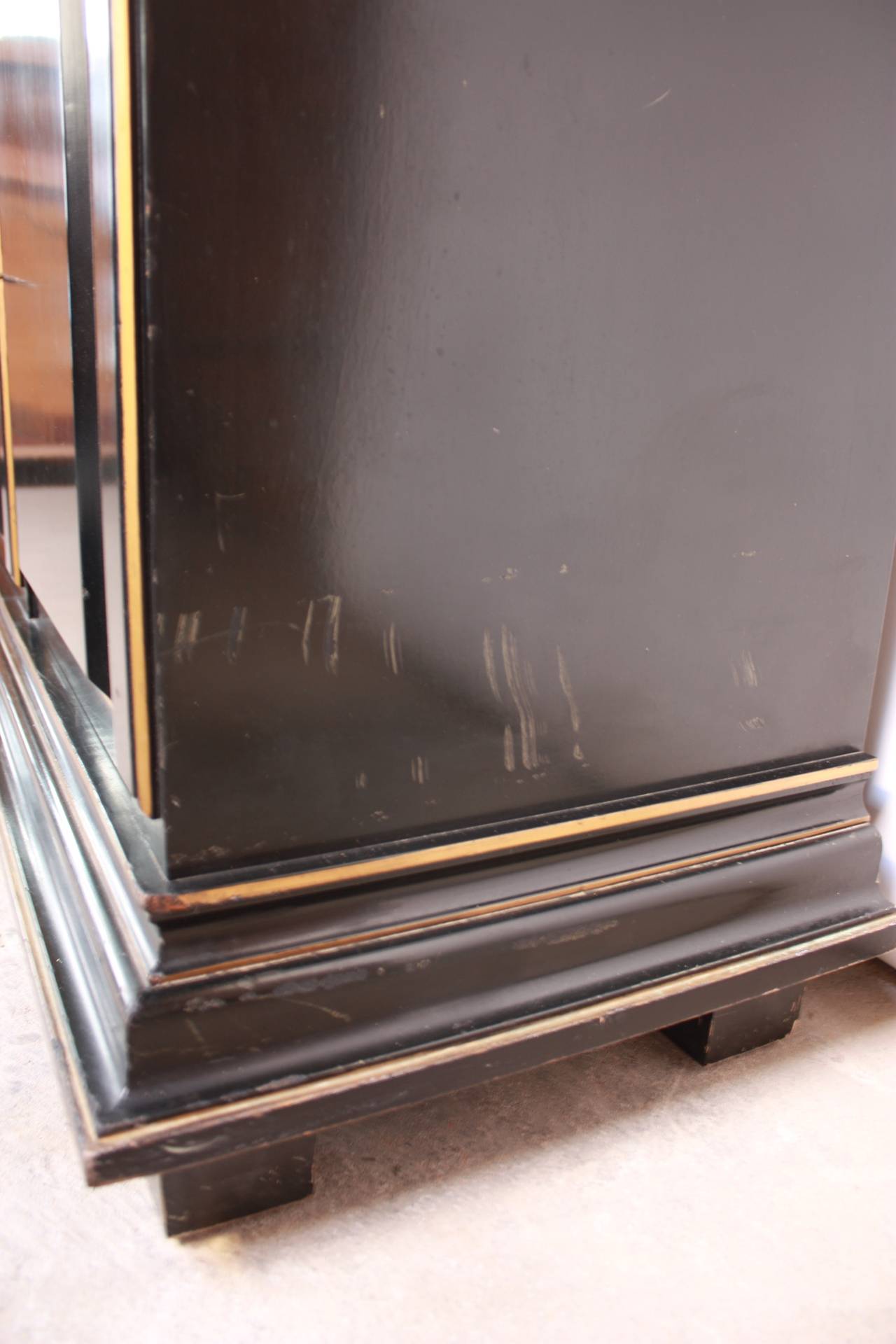 Lacquered 1970s James Mont Style Ebonized Armoire For Sale