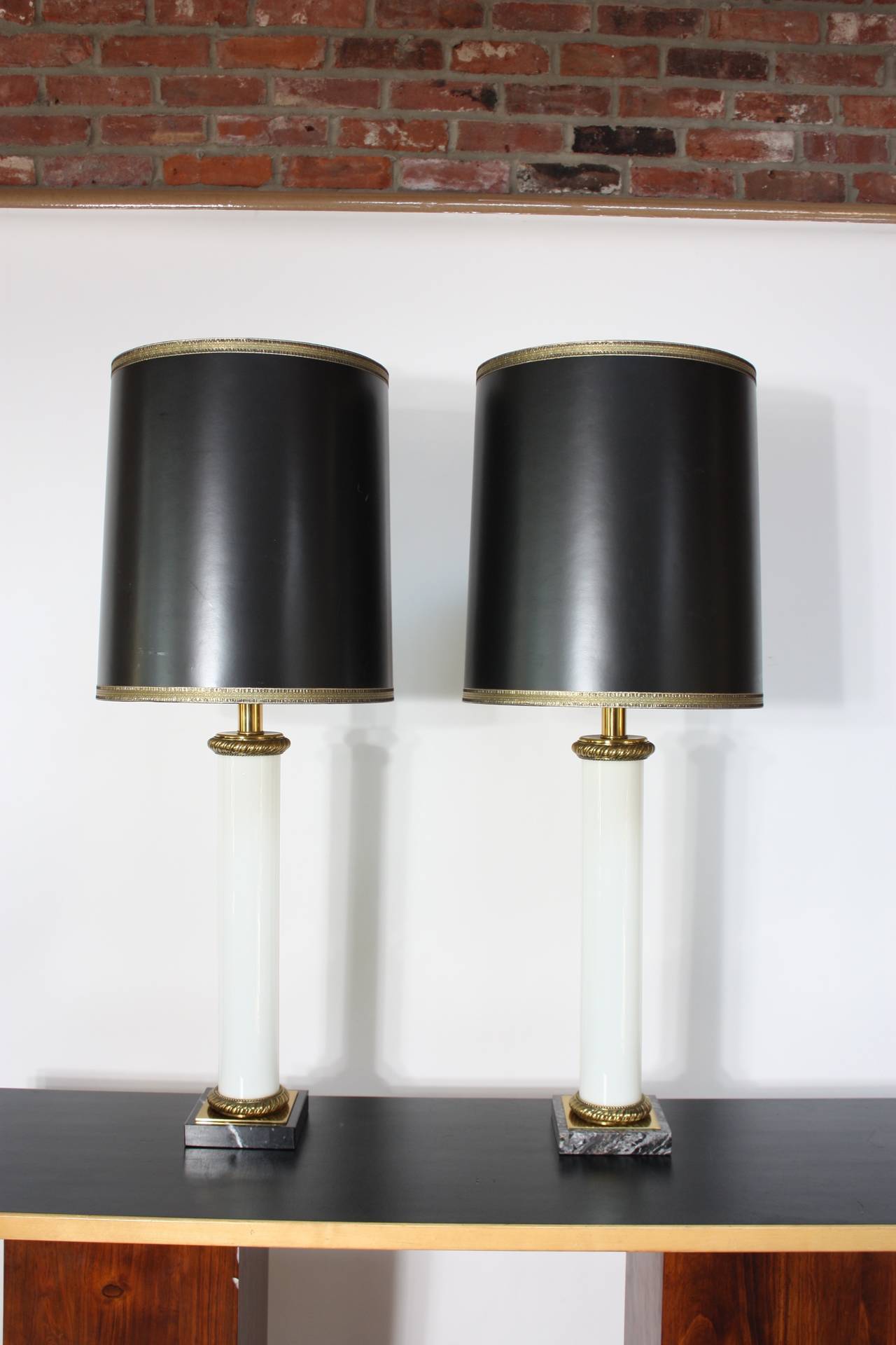 Pair of Paul Hanson Opaline Glass and Marble Table Lamps 2