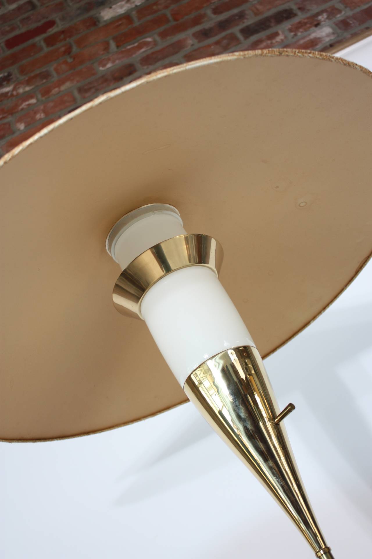 Mid-Century Modern American Modern Brass and Glass Table Lamp with Oversized Shade