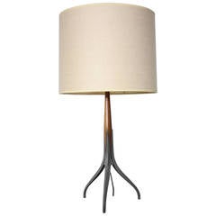 American Modern Aluminum and Walnut Tripod Table Lamp