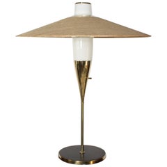 American Modern Brass and Glass Table Lamp with Oversized Shade