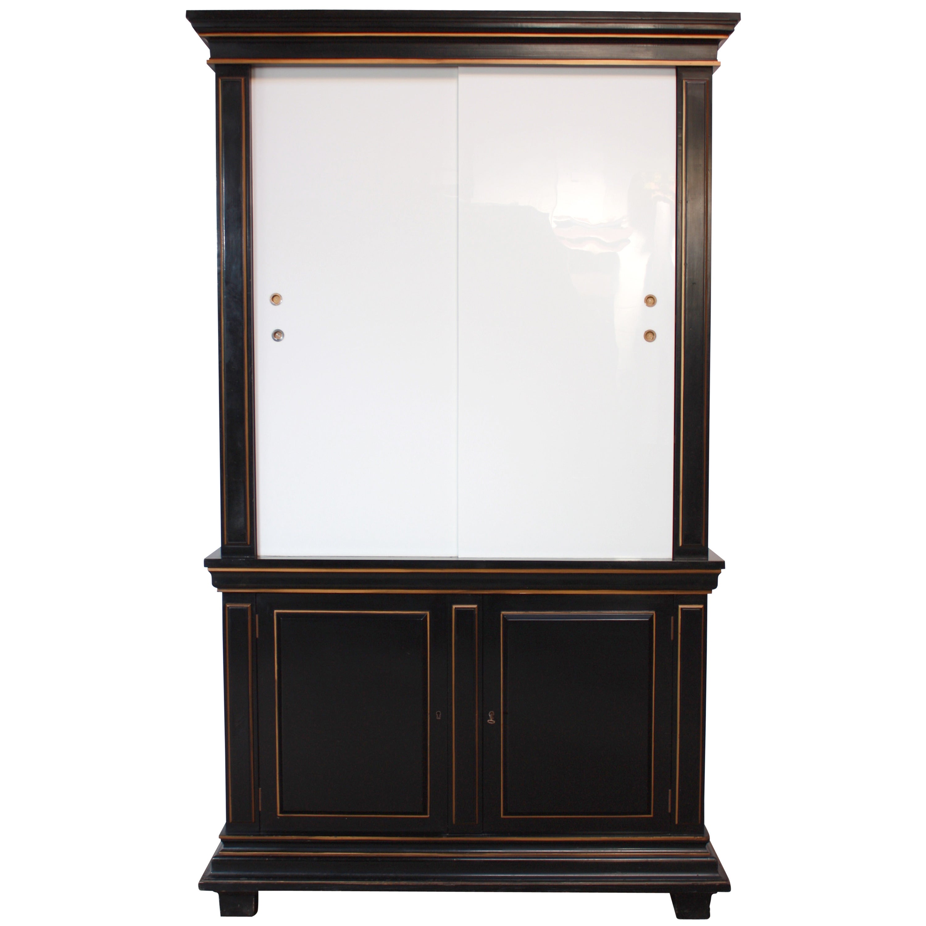 1970s James Mont Style Ebonized Armoire For Sale