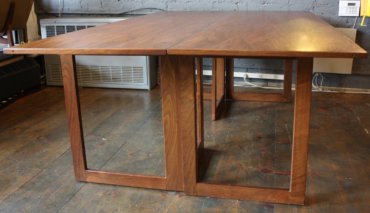 American Modern Walnut Console or Convertible Dining Table with Gate Legs 4