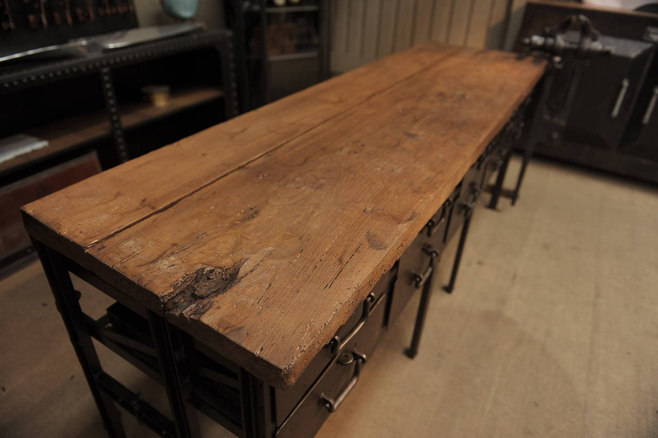 1920s French Factory Iron Vise Drawer Industrial Workbench For Sale 5