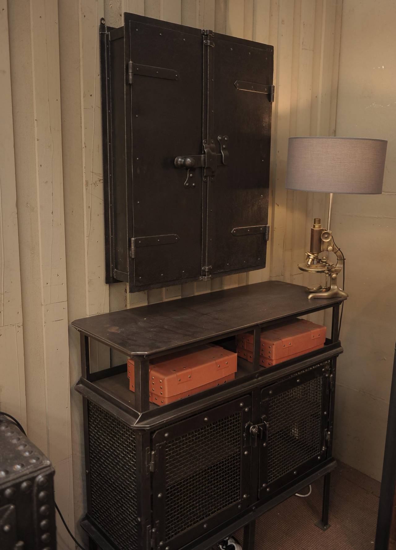 Industrial French Riveted Iron Little cabinet  circa 1910 3