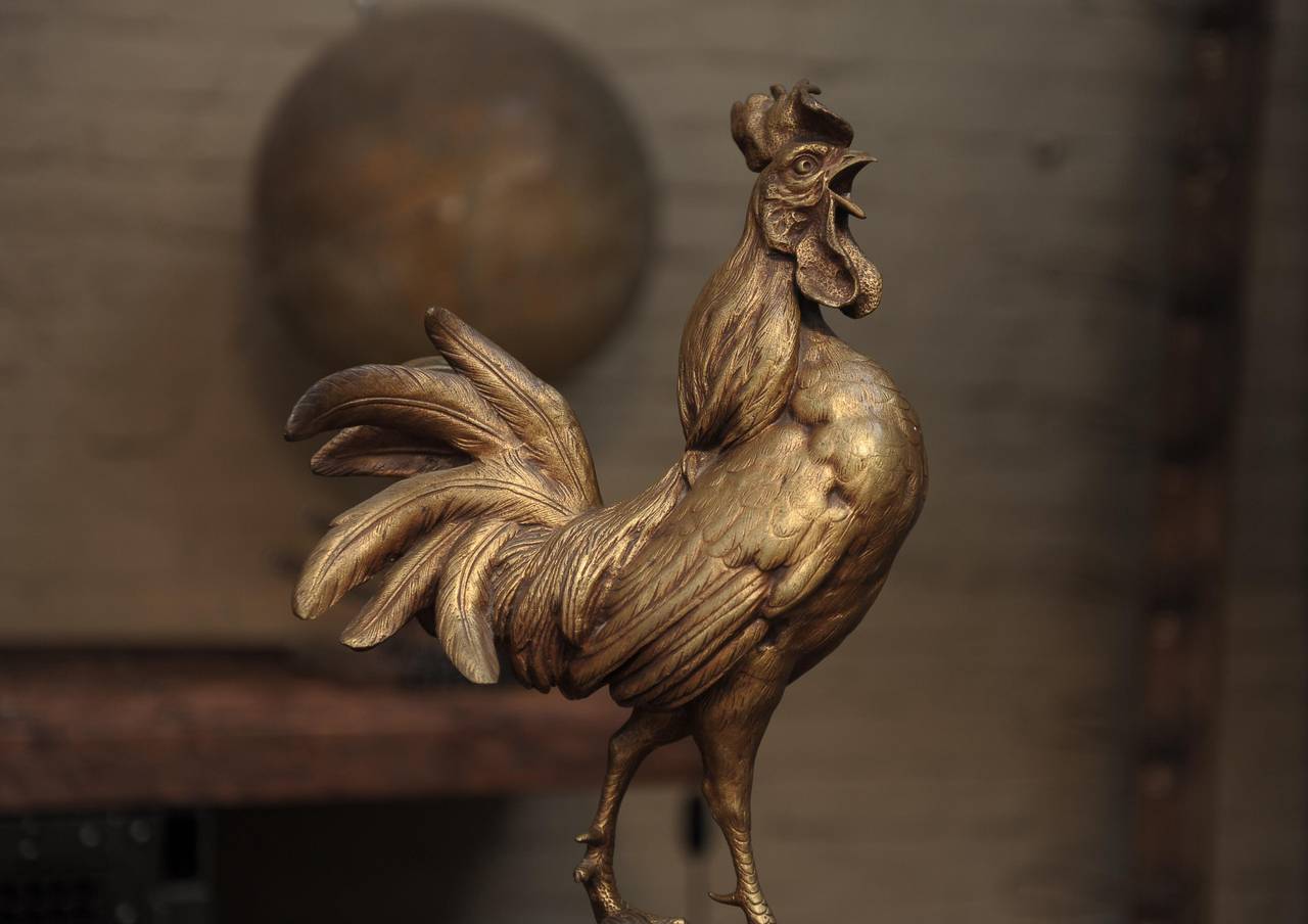 19th Century French Rooster Bronze Statue, Signed Comolera 1