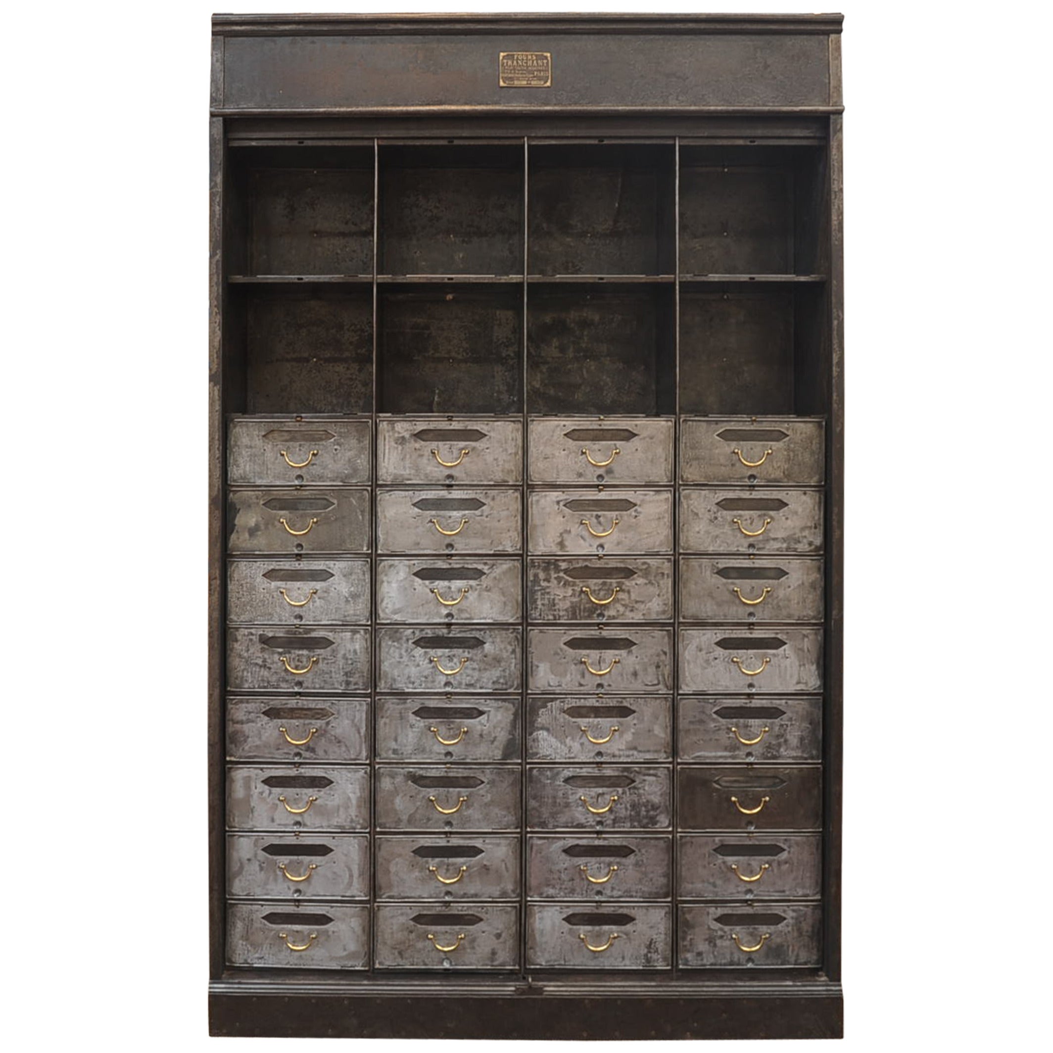 Industrial Iron French Multi-Drawer Cabinet, circa 1920