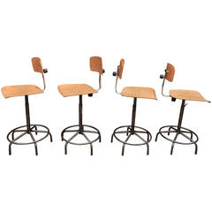 Adjustable Industrial Architect Turning and Adjustable Stools, circa 1950