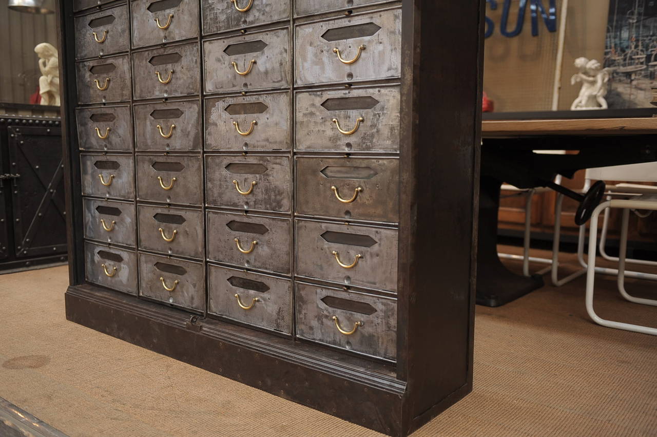 Early 20th Century Industrial Iron French Multi-Drawer Cabinet, circa 1920