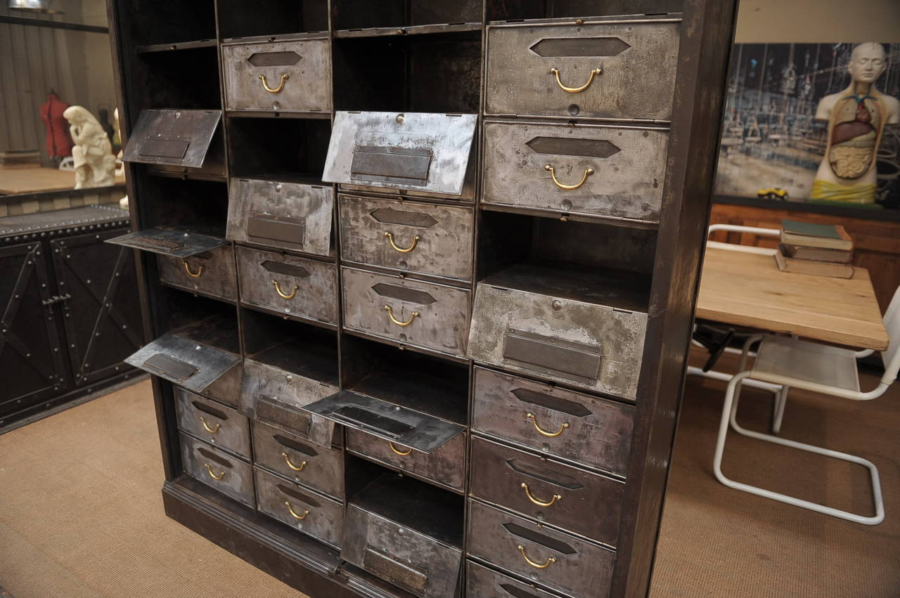 Industrial Iron French Multi-Drawer Cabinet, circa 1920 4