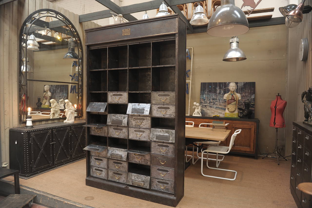 Industrial Iron French Multi-Drawer Cabinet, circa 1920 2