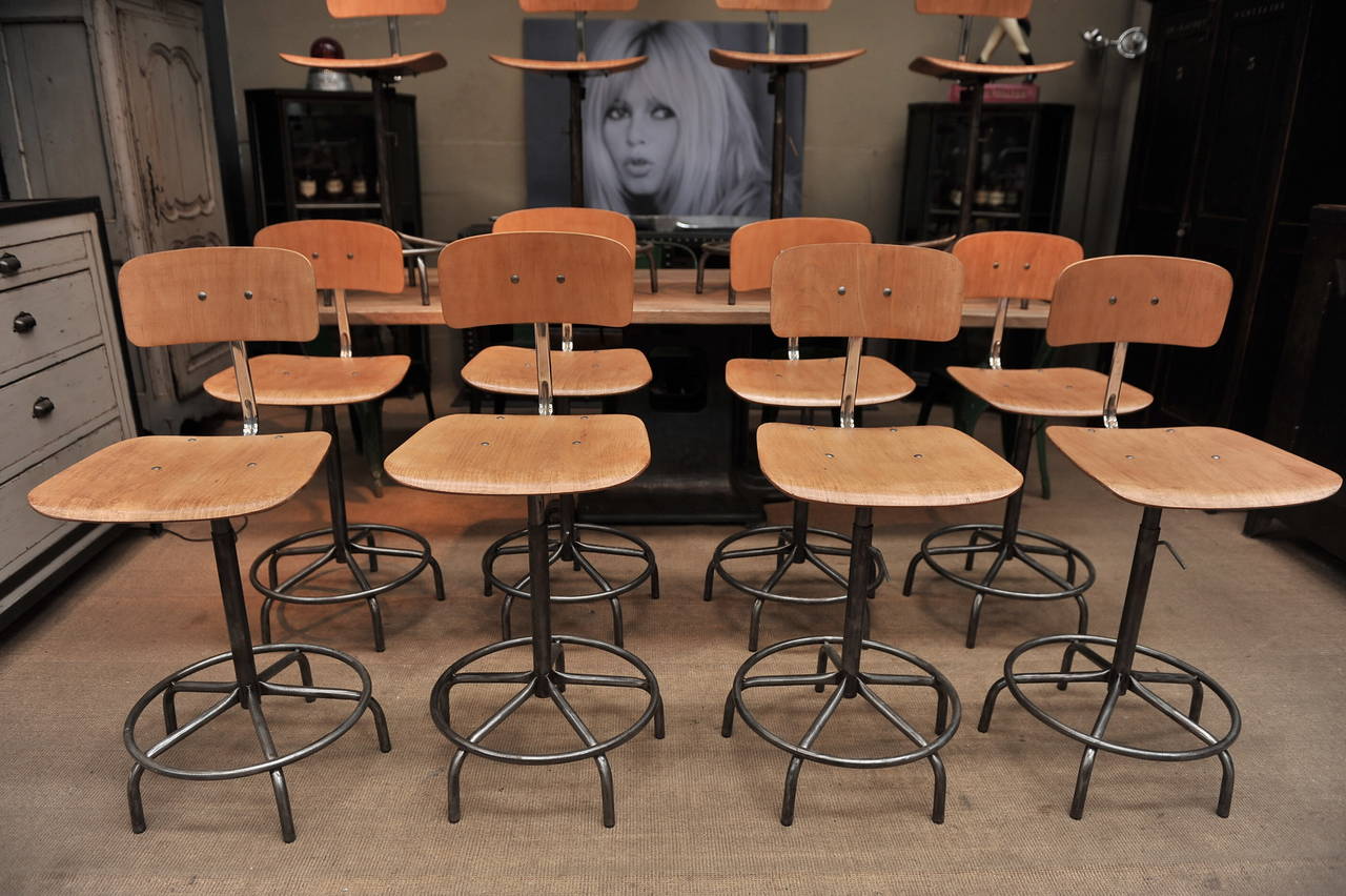Adjustable Industrial Architect Turning and Adjustable Stools, circa 1950