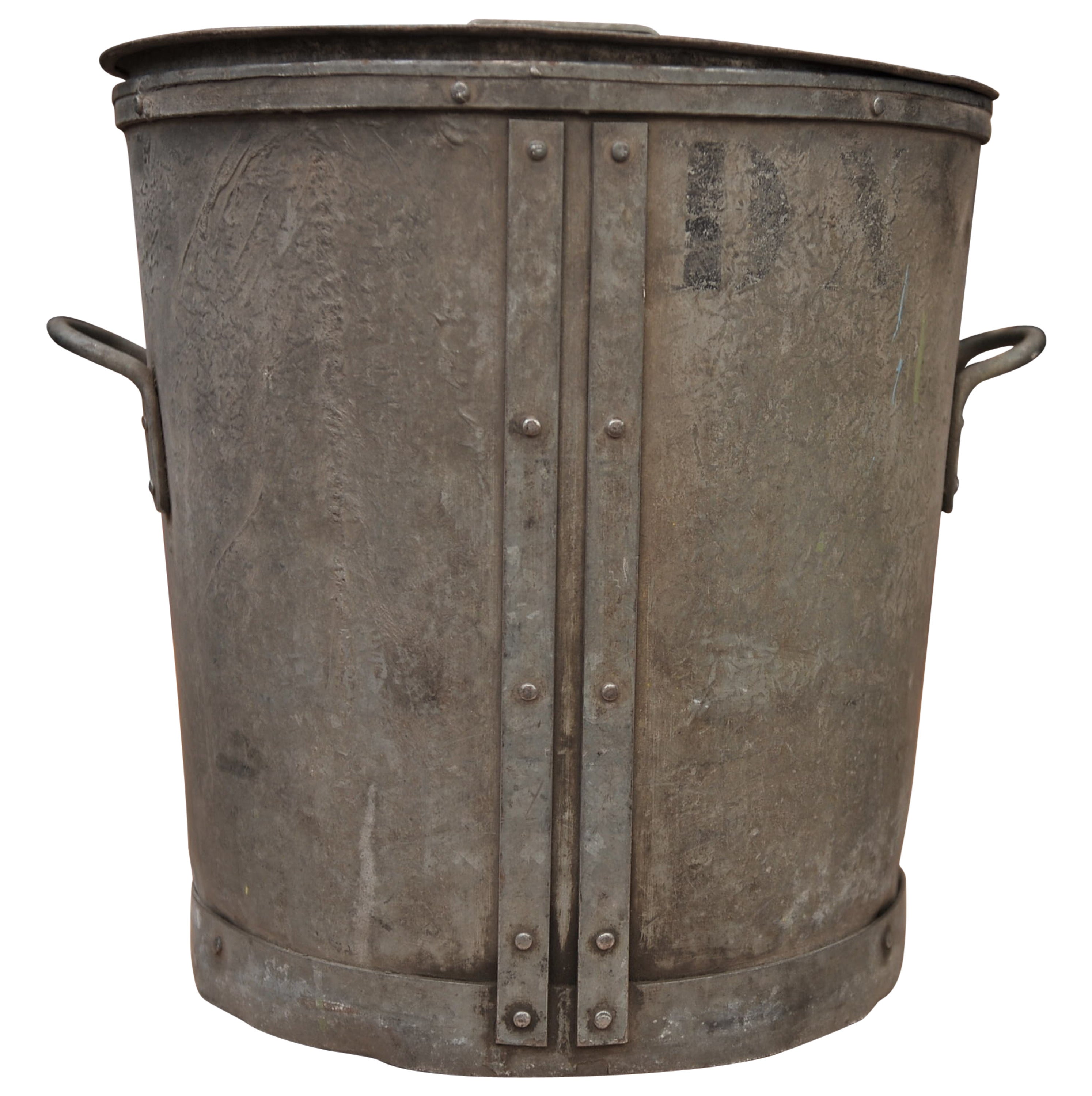 Vintage Parisian Galvanized Riveted Metal Buckets Circa 1920
