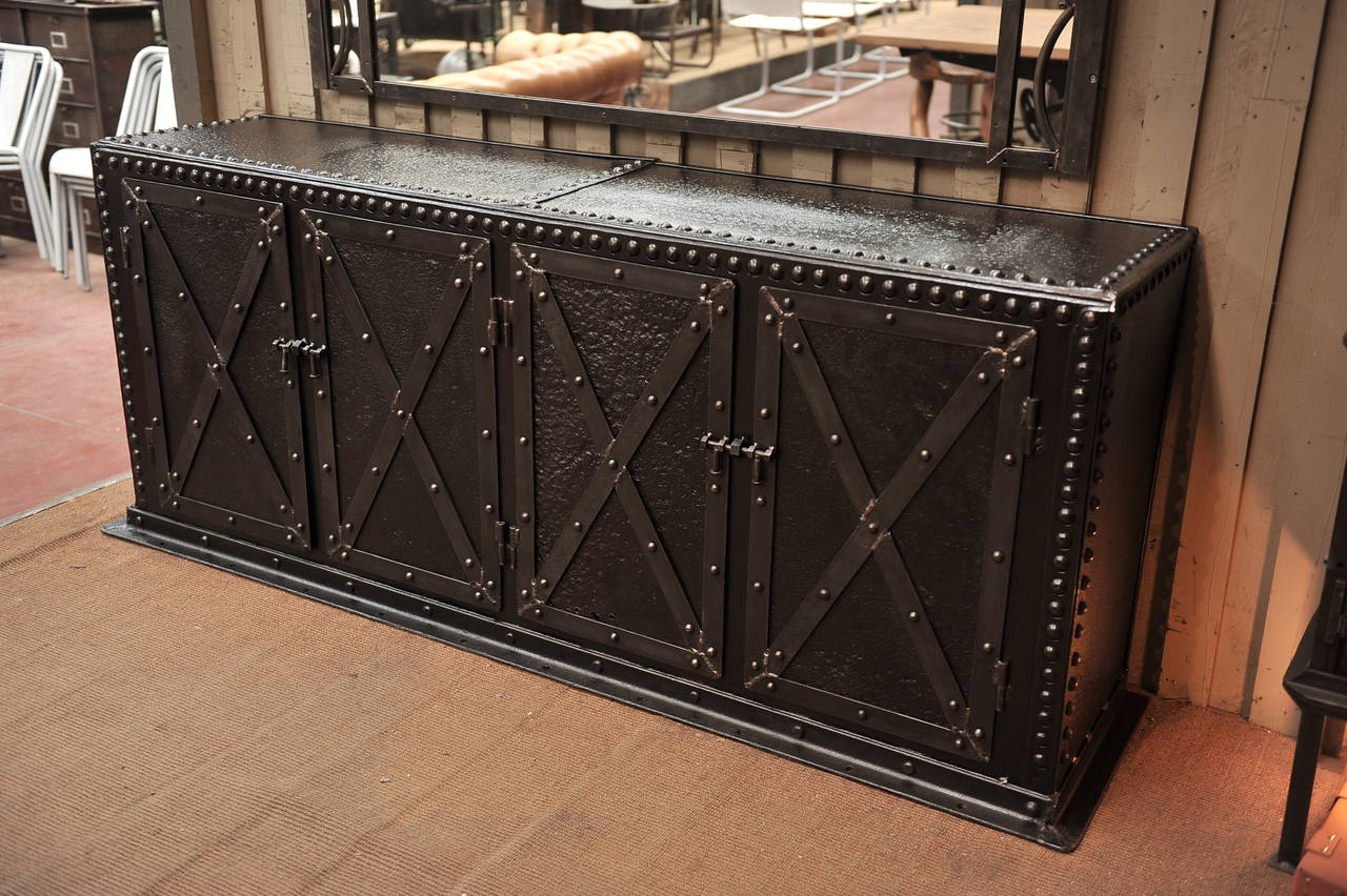 Iron French Factory Industrial Riveted iron Cabinet For Sale