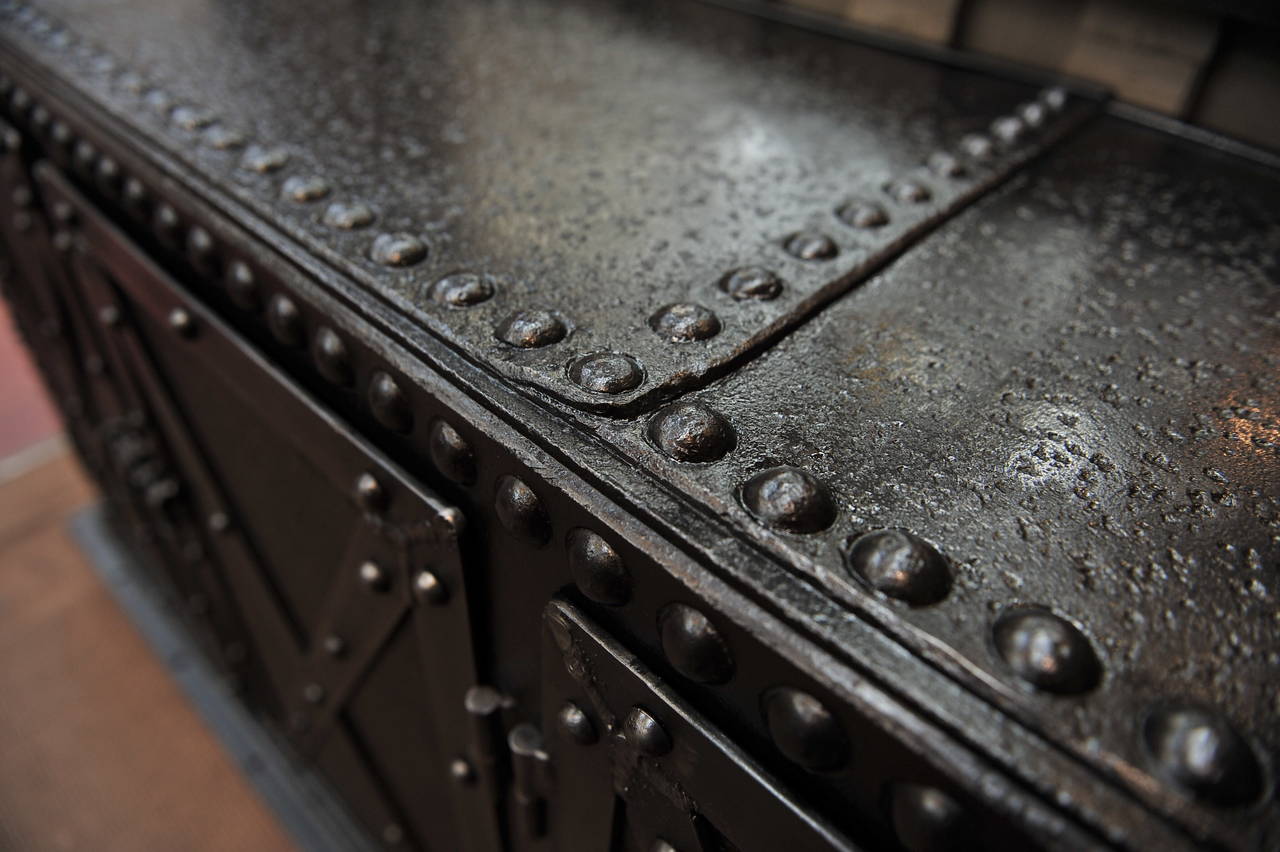 Early 20th Century French Factory Industrial Riveted iron Cabinet For Sale