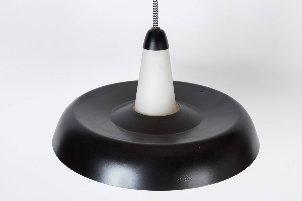 Mid-20th Century 1950s Stilnovo Black Metal & Glass Pendant Lamp