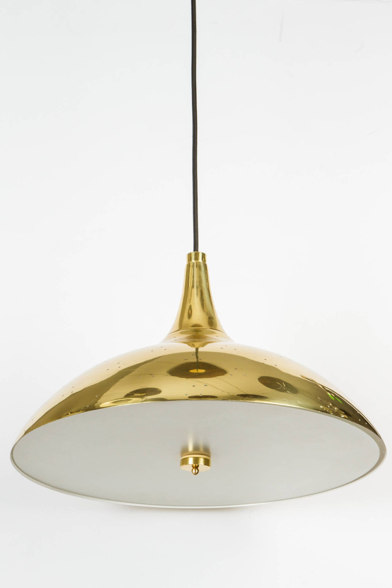 Paavo Tynell / Lightolier Perforated Brass Pendant In Excellent Condition In Glendale, CA