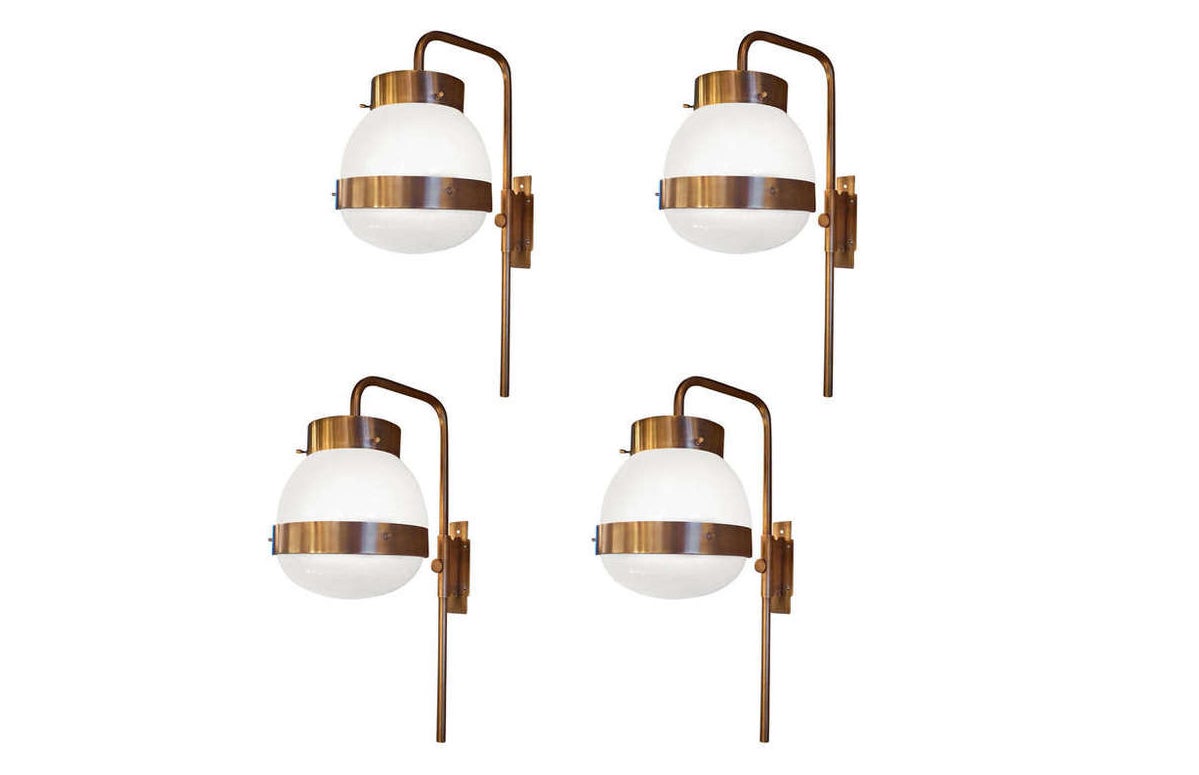 Set of 8 Sergio Mazza Brass Delta Wall Lights
