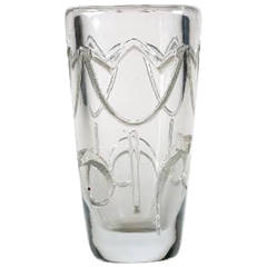 Maurice Marinot, Art Deco Clear Glass Vase, Signed and Dated 1922