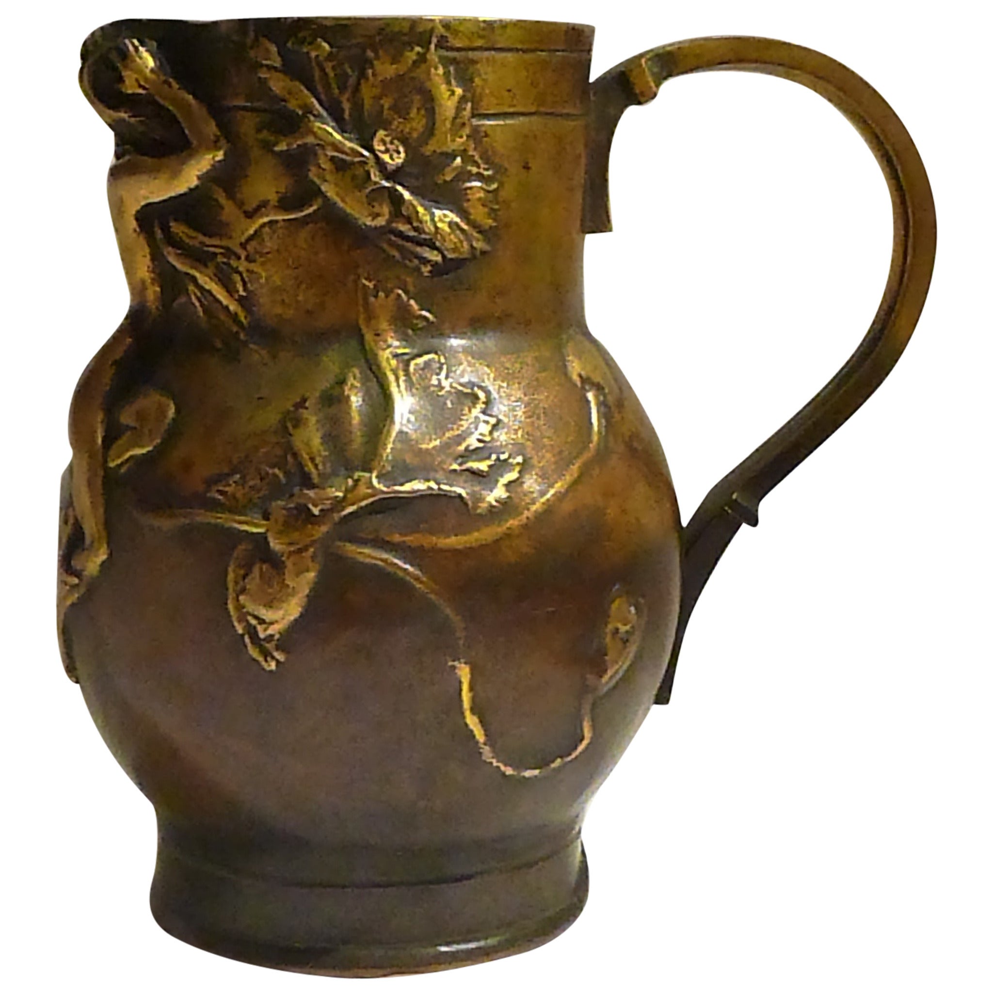 Pichet en bronze patiné Art Nouveau, signé Alexandre Charpentier en vente