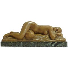Henri-Edouard Vernhes, An Art Nouveau Wax Sculpture of a Nude Woman Lying