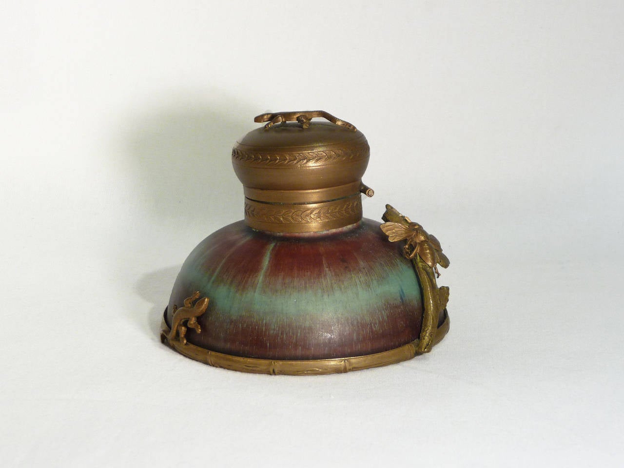 Eugene Baudin
An Art Nouveau Ceramic Inkwell
Bronze mount decorated with reptiles and insects
Original glass liner
Signed